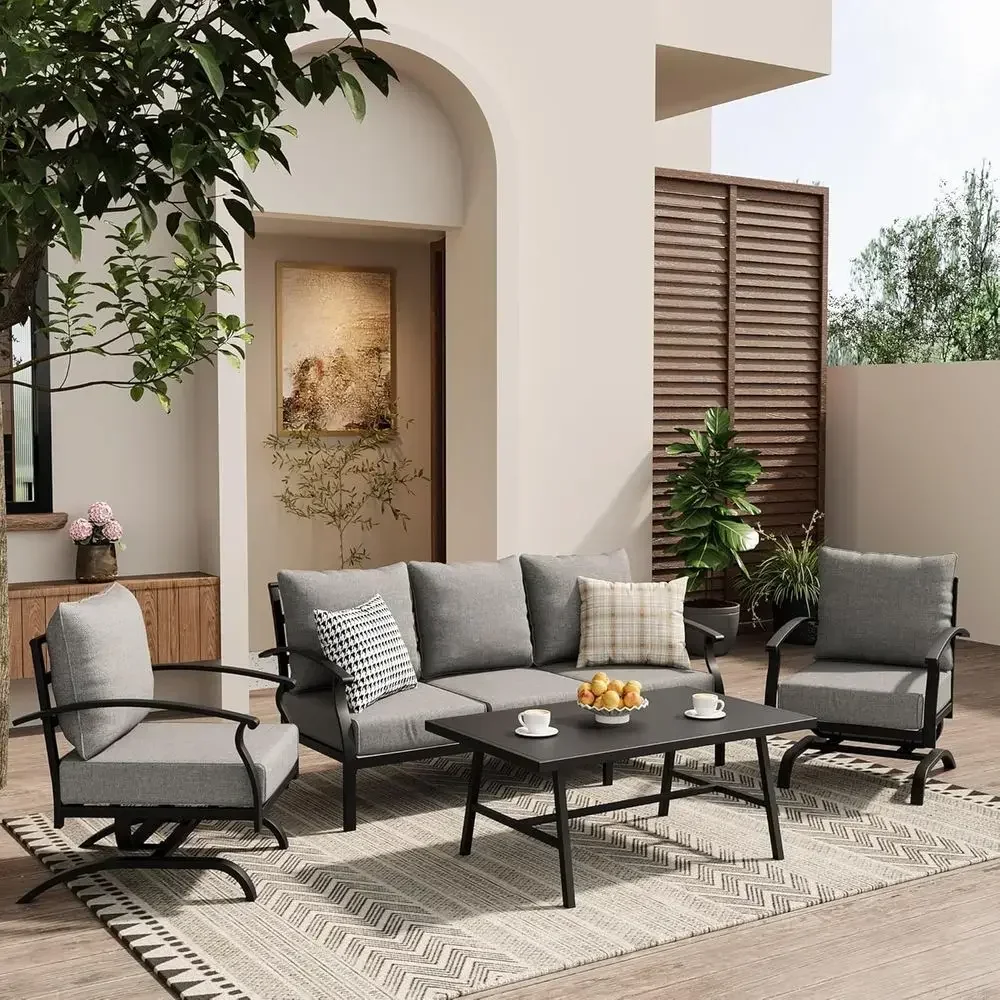 Outdoor Furniture Metal Chairs - طقم أثاث خارجي معدني رمادي اللون،