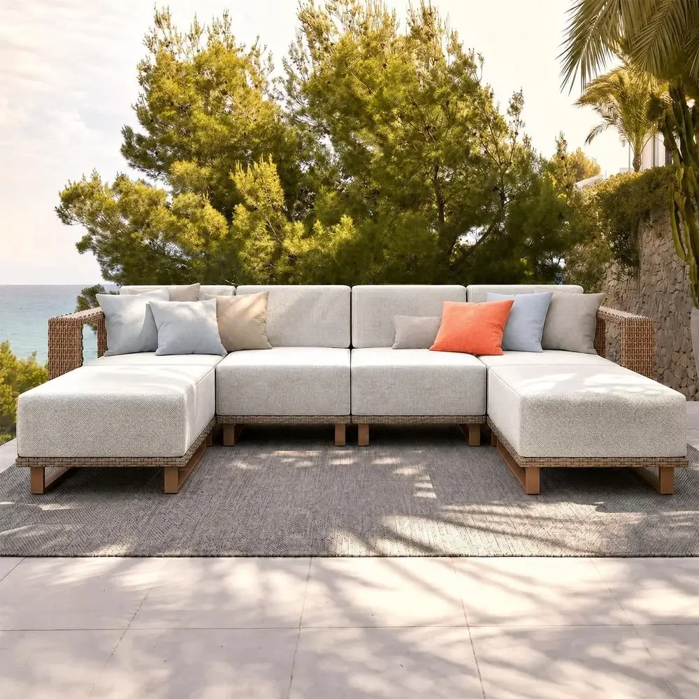 Outdoor Furniture Luxury - طقم أريكة من الخوص مكون من