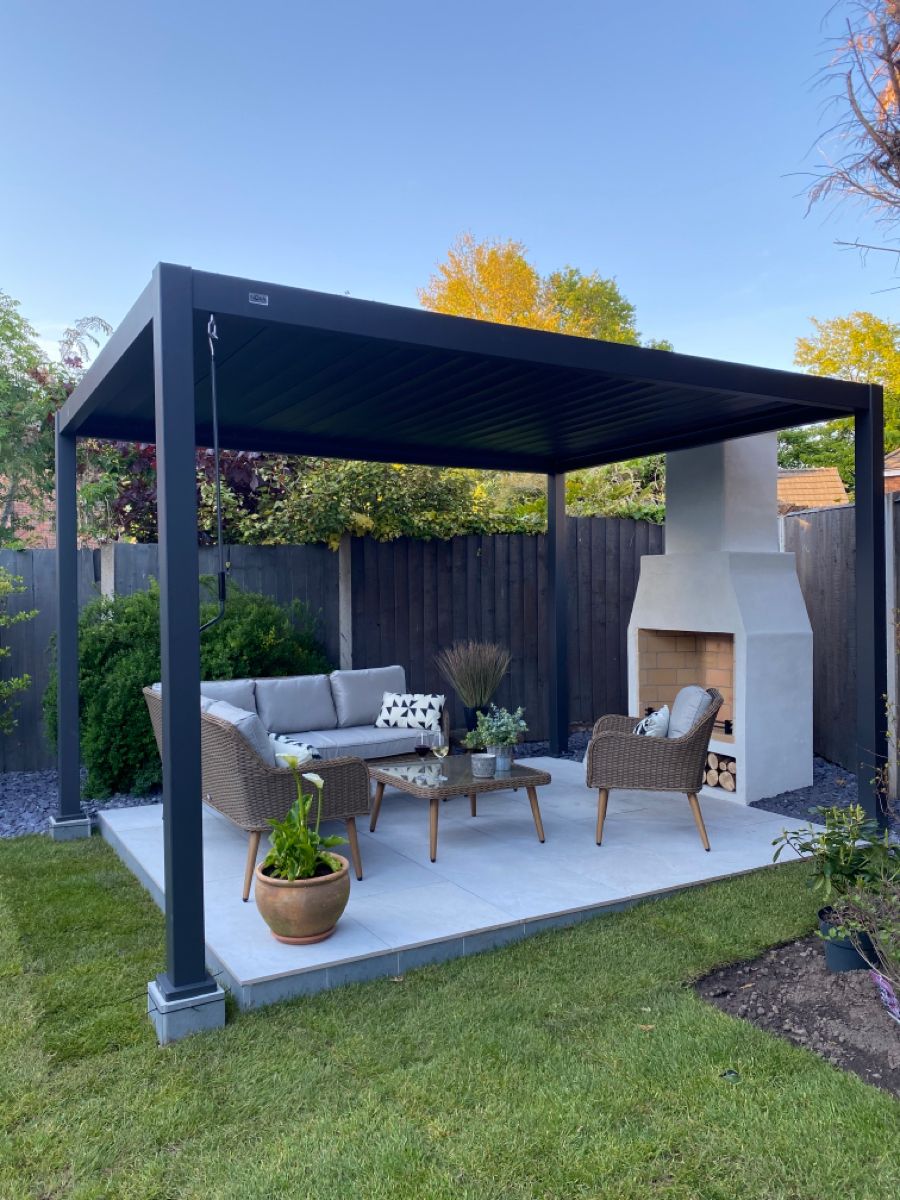 فيلا بأسلوب بسيط، مظلة خارجية  - مراجعة Outdoor Furniture Metal وسعره
