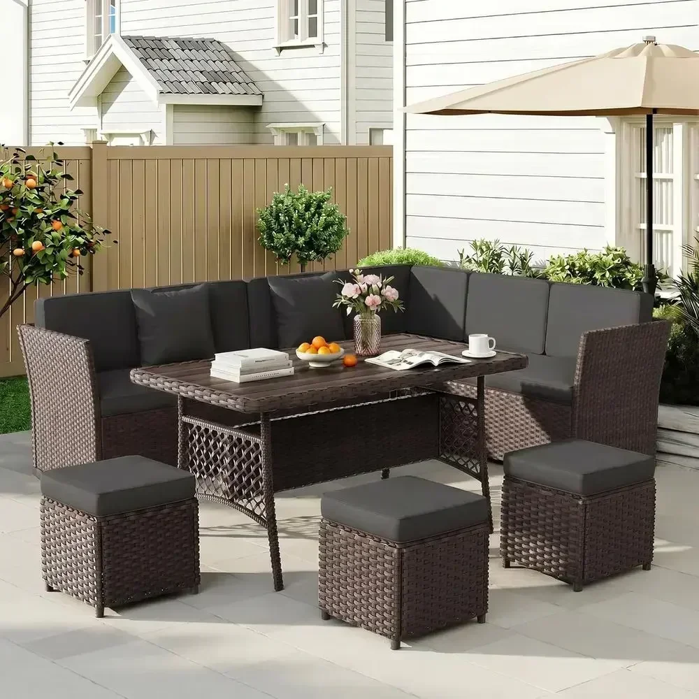 طقم أثاث خارجي مكون من 7 قطع،  - مراجعة Outdoor Furniture Metal Chairs وسعره