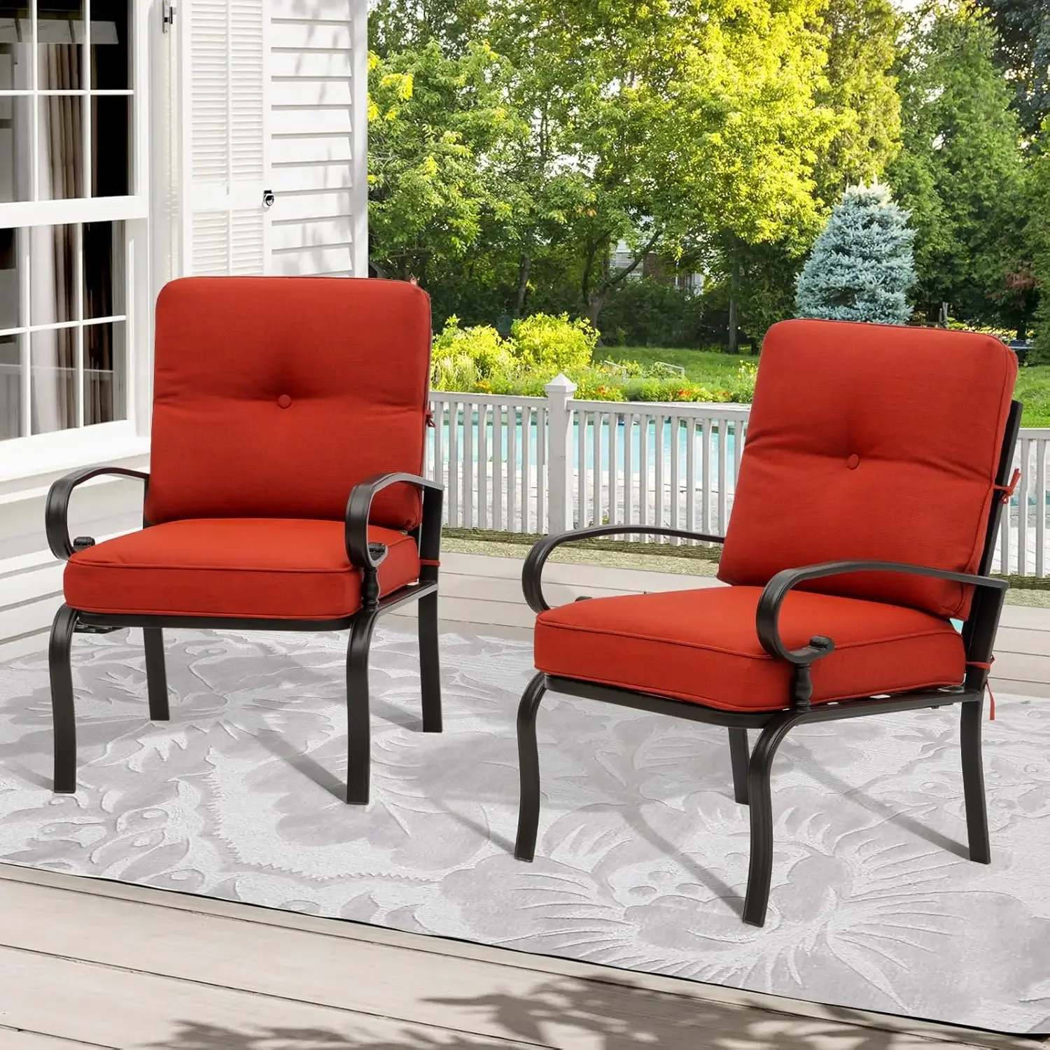 كراسي بيسترو معدنية حمراء للاس - مراجعة Outdoor Furniture Metal Chairs وسعره